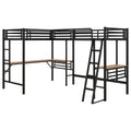 Twin Size Metal Loft Bed With Two Built In Desks,Black Twin Black Metal