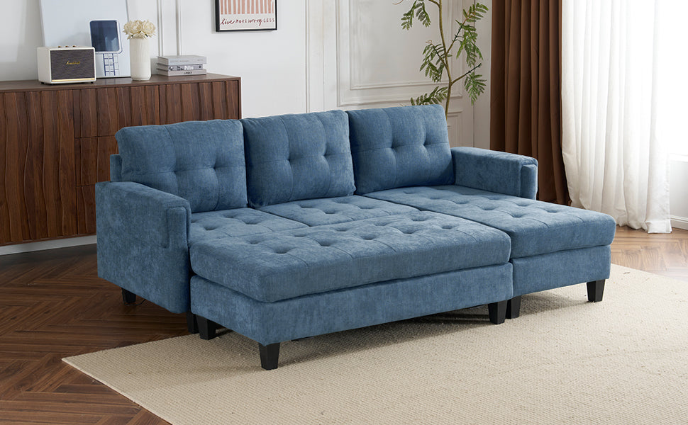 83.4" L Shaped Sofa Sectional Couch Sofa Bed With Two Usb Ports, A Movable Ottoman And A Reversible Chaise Lounge For Living Room, Navy Blue Navy Blue Foam Chenille 5 Seat