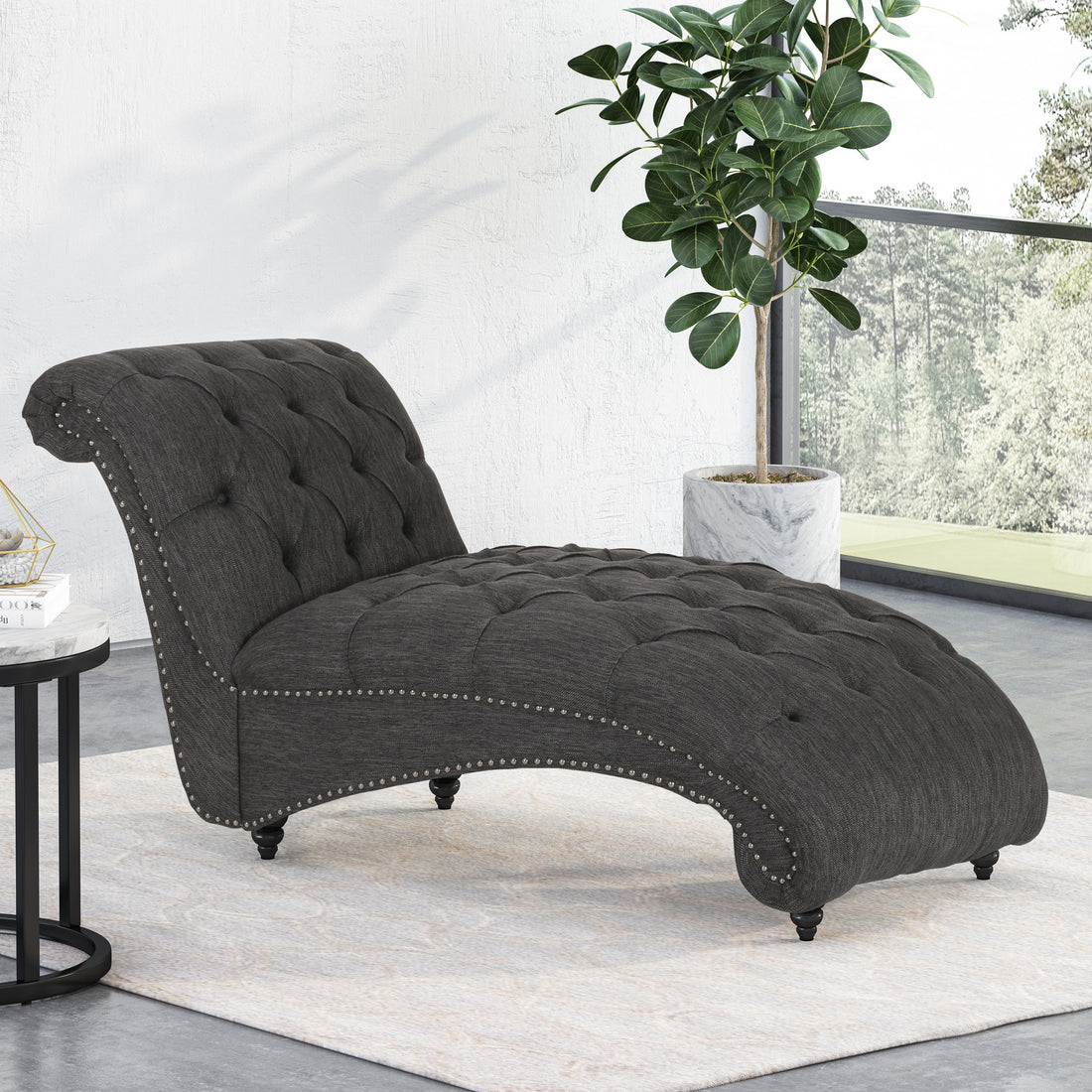 Chaise Lounge Charcoal Fabric 1 Seat