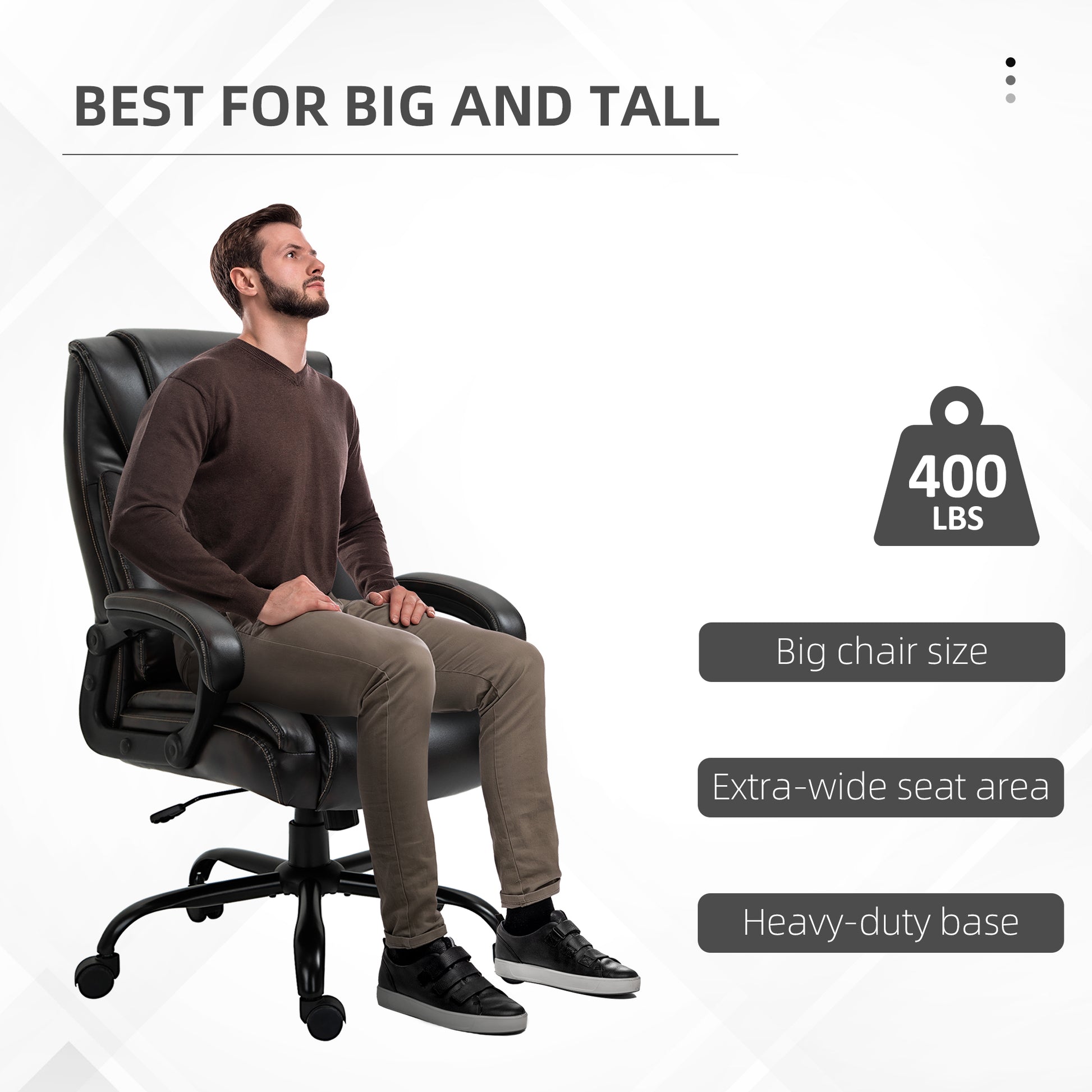 Vinsetto Big And Tall 400Lbs Executive Office Chair With Wide Seat, Computer Desk Chair With High Back Pu Leather Ergonomic Upholstery, Adjustable Height And Swivel Wheels, Brown Brown Faux Leather