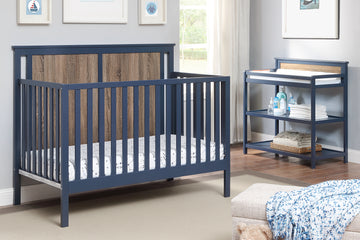 Connelly 4 In 1 Convertible Crib Midnight Blue Vintage Walnut Blue Brown Wood