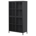 Premium Black Metal Storage Cabinet With Tempered Glass Doors, Adjustable Shelves, Anti Tipping Device, Magnetic Silent Closure, And Adjustable Feet For Home And Office Use Accent Chests 3 4 Spaces