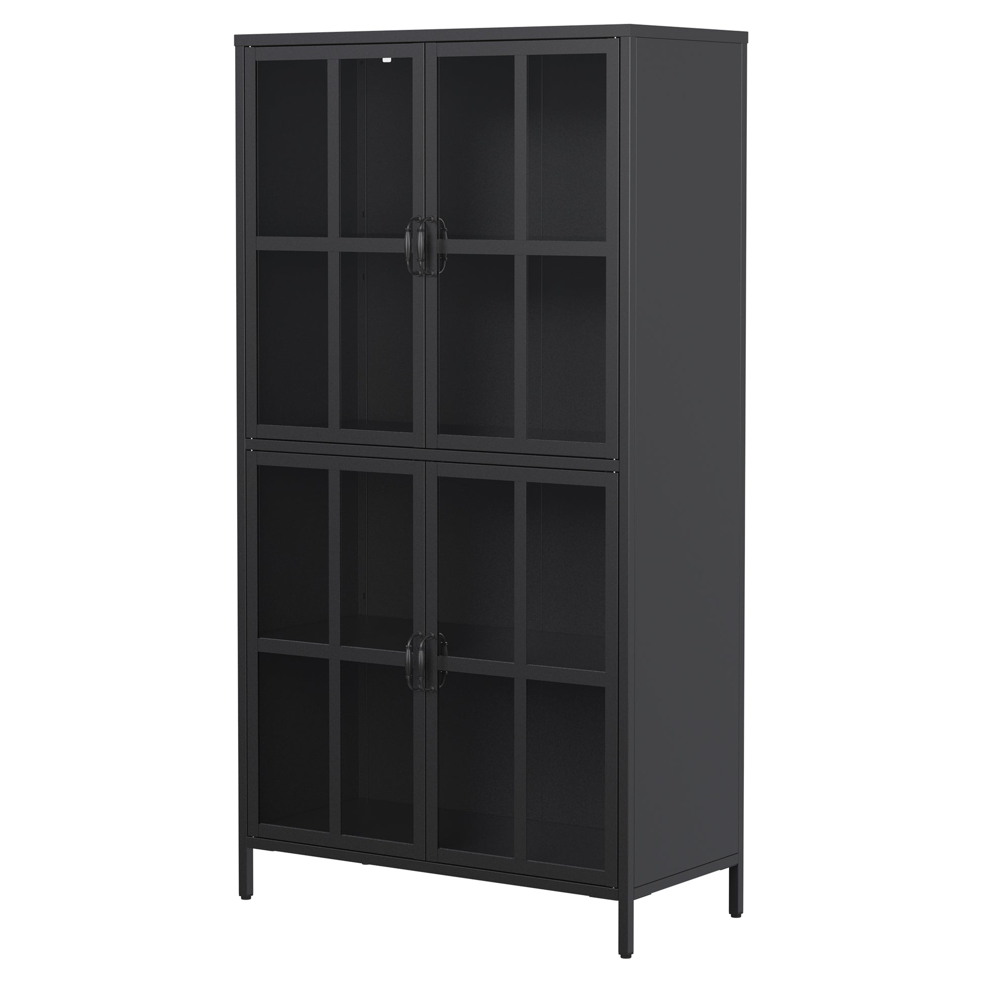 Premium Black Metal Storage Cabinet With Tempered Glass Doors, Adjustable Shelves, Anti Tipping Device, Magnetic Silent Closure, And Adjustable Feet For Home And Office Use Accent Chests 3 4 Spaces