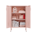 Pink Steel Double Door Cabinet With Handles, With Removable Dividers And Adjustable Height. Suitable For Living Room, Office, Bedroom, Study And Other Places. 3 4 Shelves Pink Metal