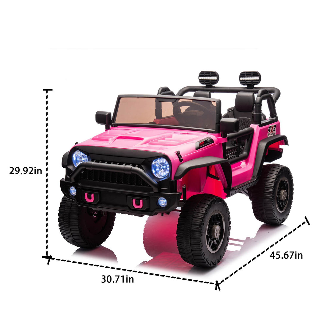 24V Two Seater Kids Ride On Truck Car W Parents Control,200W*2,Seat Width 20.28In,Four Wheel Suspension,Led Lights,Music,Mp3,Bluetooth,Two Independent Seat Belts,Suitable For Off Road For Kids Aged 3 Pink 100 149 Lbs Polypropylene