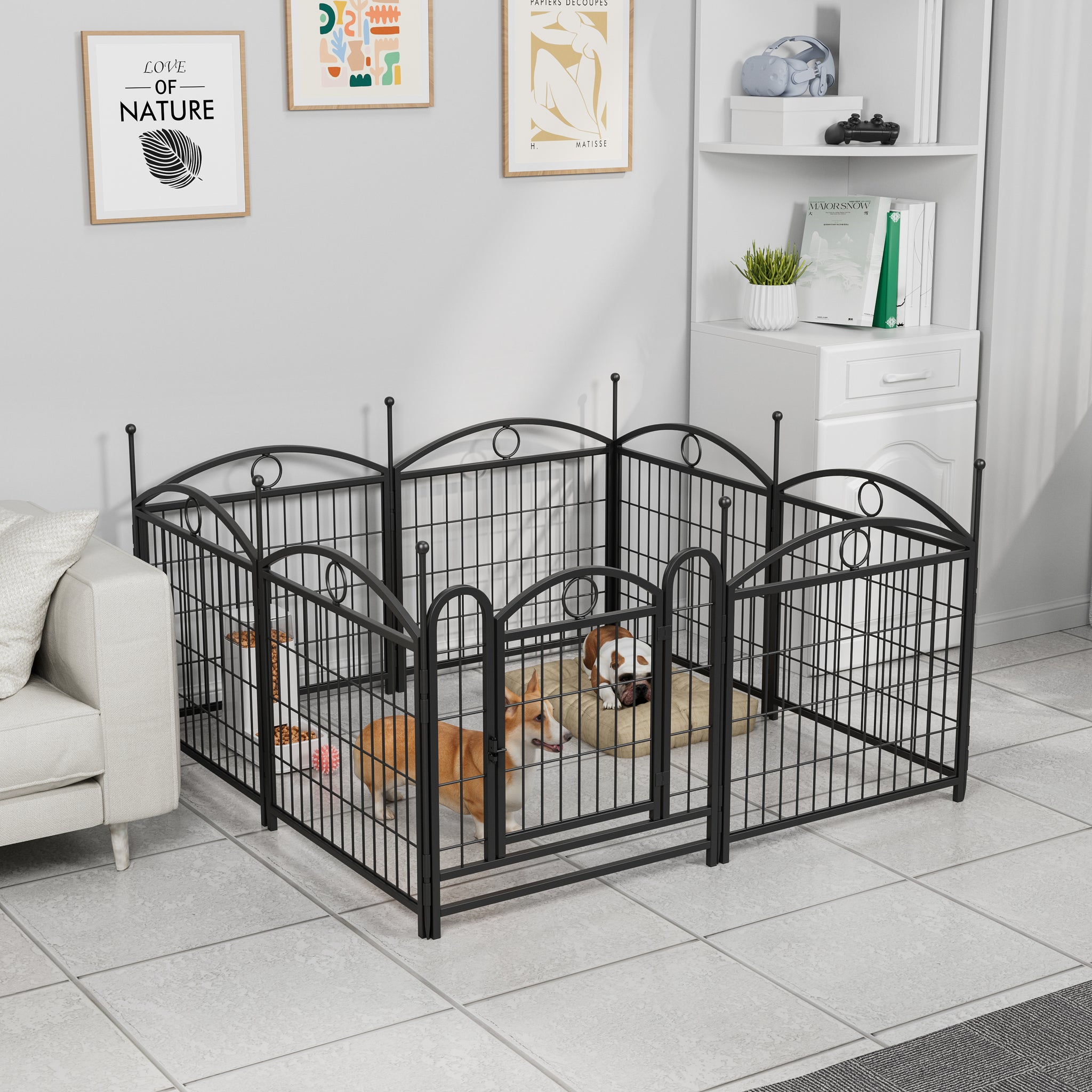 Dog Playpen Indoor 24 Inch 8 Panels Metal Dog Pen Pet Dog Fence Outdoor Exercise Pen With Doors, Heavy Duty Dog Fence Puppy Pen For Large Medium Small Dogs Indoor Outdoor Foldable Pet Exercise Pen