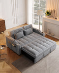 3 In 1 Convertible Sleeper Sofa Couch Bed, Velvet Tufted Loveseat Futon Sofa W Usb&Type C Port Pull Out Bed, Adjustable Backrest,Multi Pockets For Living Room Apartment Small Space Grey Fabric