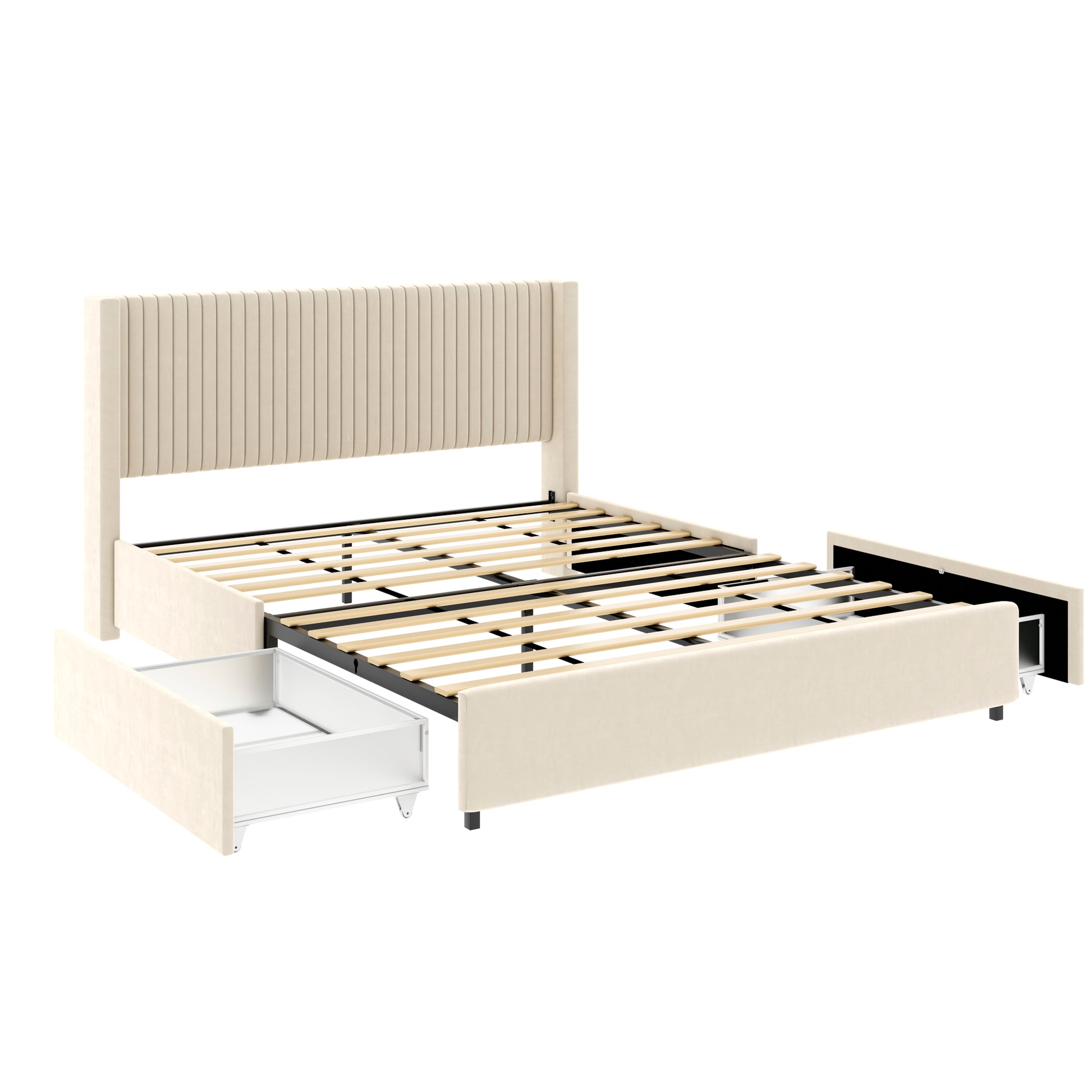 Same As B083P156196 Anna Patented 2 Drawer Storage Bed Queen Ivory Velvet Upholstered Wingback Platform Bed Modern Design Headboard With Tight Channel Wooden Slat Mattress Support No Box Spring Needed Box Spring Not Required Queen Ivory Metal Bedroom