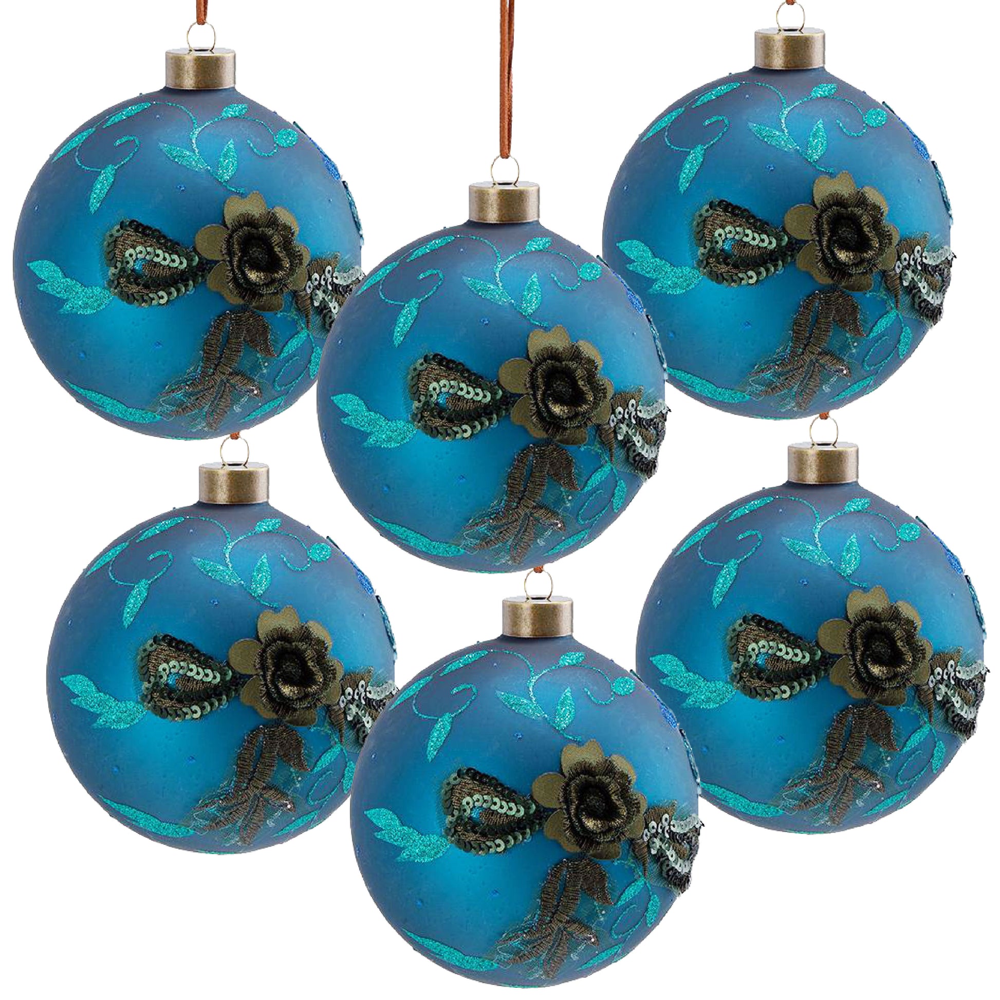 D3.9" Christmas Ball Ornaments, Glass Decorative Hanging Ball Christmas Tree Ornaments For Holiday Party Decorations, Set Of 6 Blue Glass
