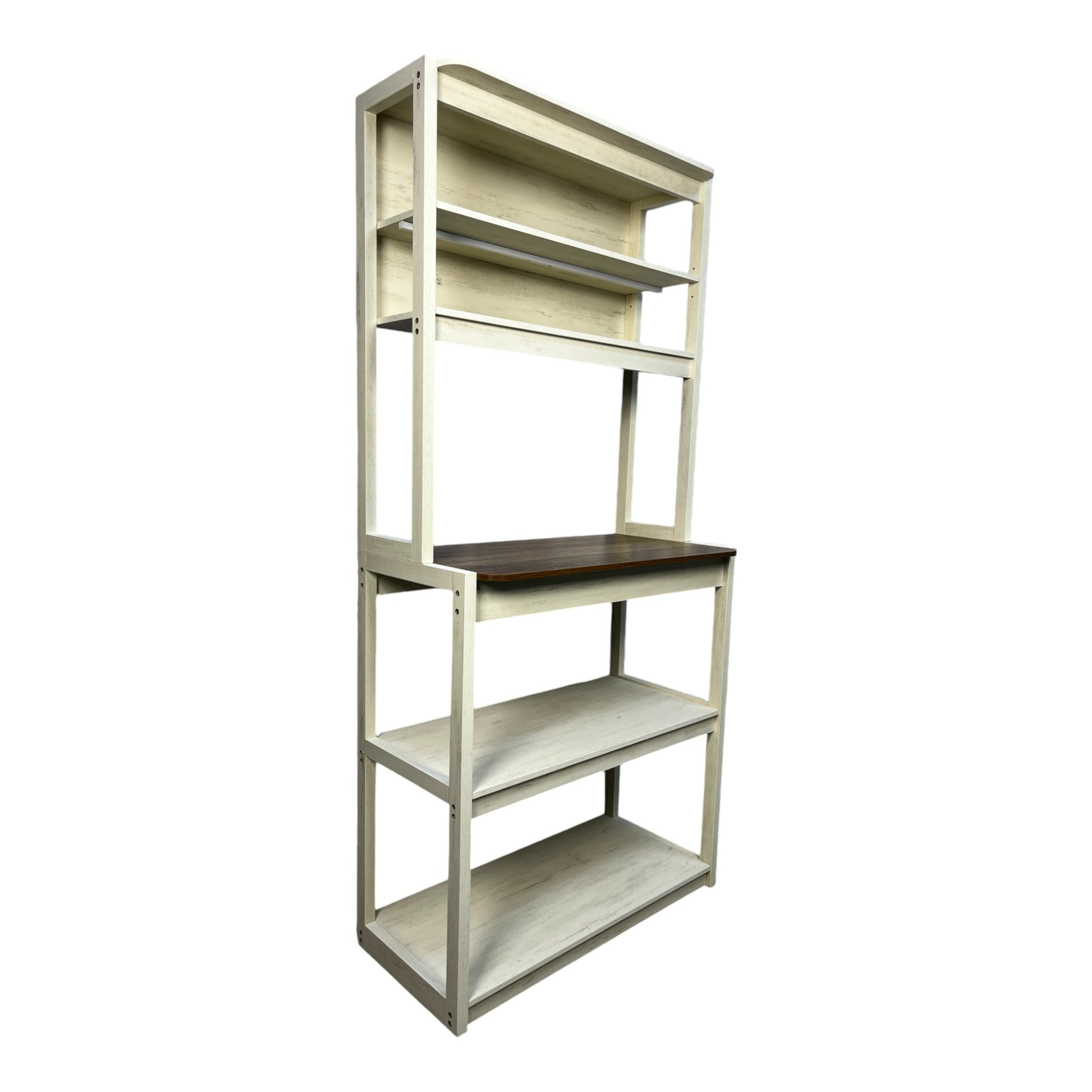 31.50" White And Rustic Brown Color 5 Tier Bakers Rack For Kitchen With Storage, Coffee Bar, Kitchen Shelves, Microwave Stand Brown White Particle Board