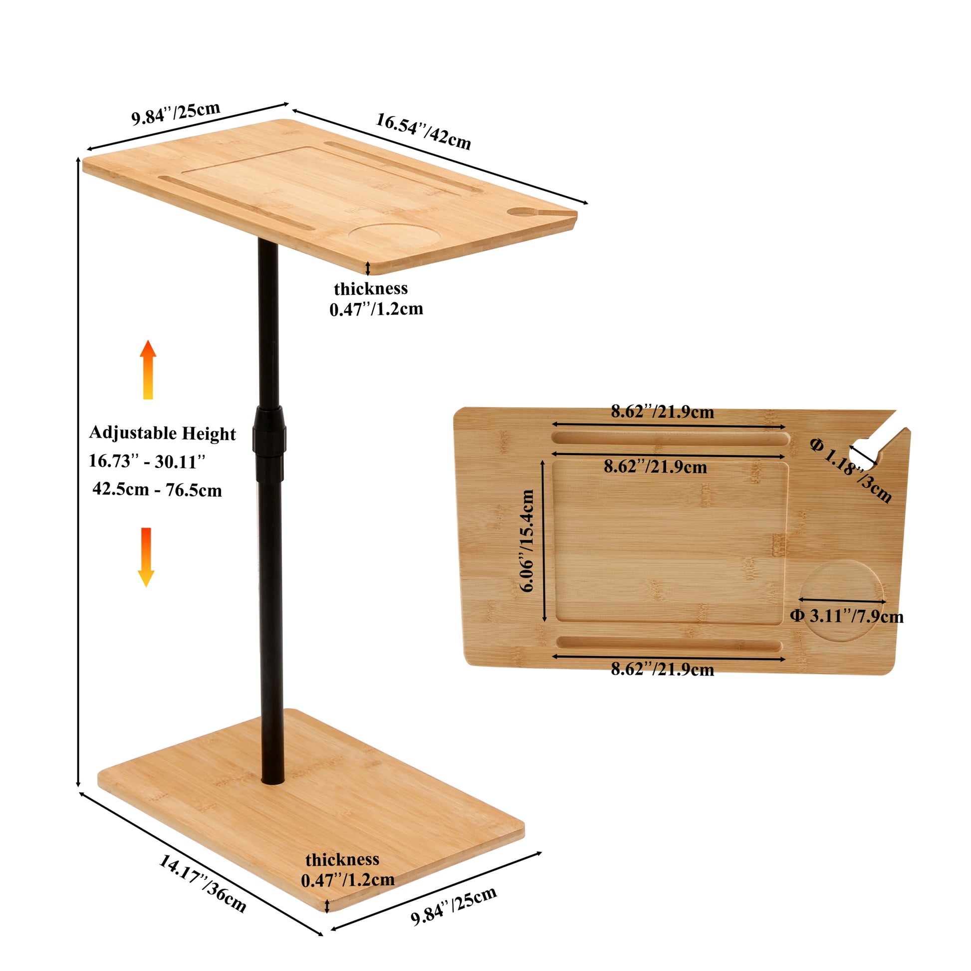 Bamboo Couch Tray Table Height Adjustable C Shaped End Table With Slots 2 Tier Sofa Side Table For Living Room & Bedroom Rectangle Rectangle Natural Height Adjustable & Standing Desks Primary Living Space Modern Manual Freestanding Rectangular Shelves