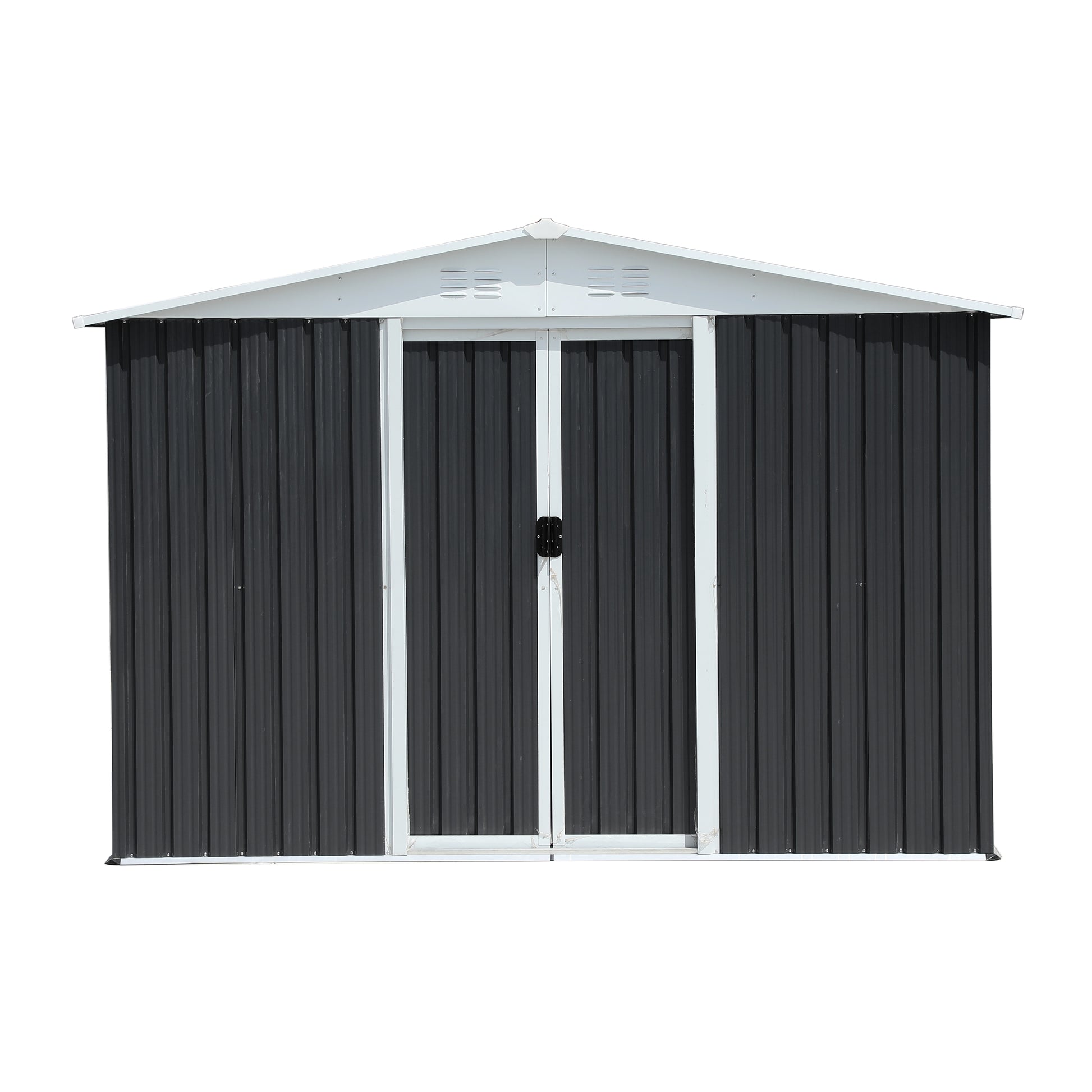 Metal Anti Corrosion Utility Tool House With Lockable Door, Garden Shed 10Ftx8Ft Apex Roof Grey With Windows And Aluminum Alloy Frame Grey Garden & Outdoor Aluminium Alloy,Sheet Metal