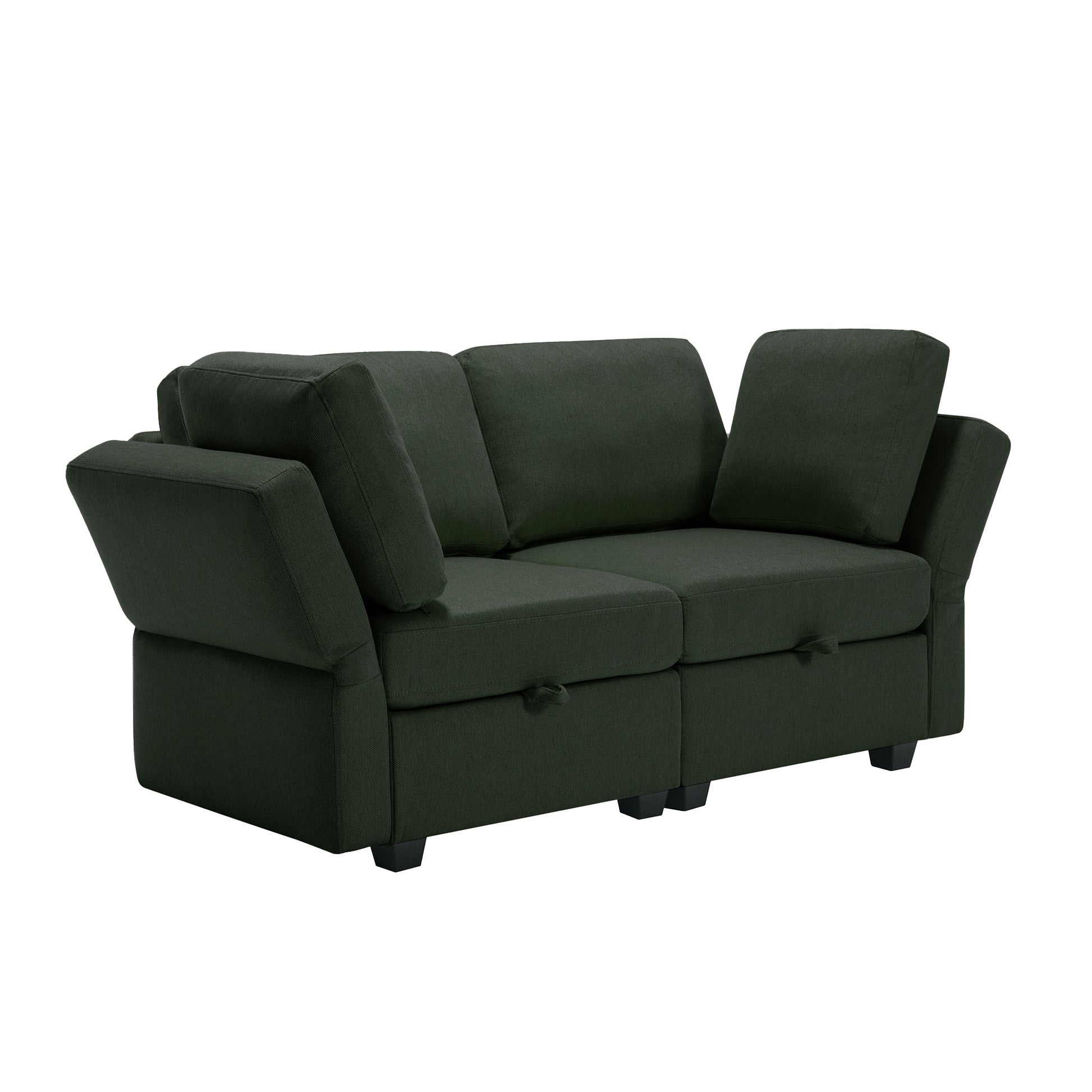 Living Room Furniture Sets, 2 Piece Comfy Upholstered Sofa Couch Set, Mid Century Modern Loveseat Sofa Sets With Storage Space Small Spaces Under Seats, Adjustable Arms And Backs Green Green Polyester 4 Seat