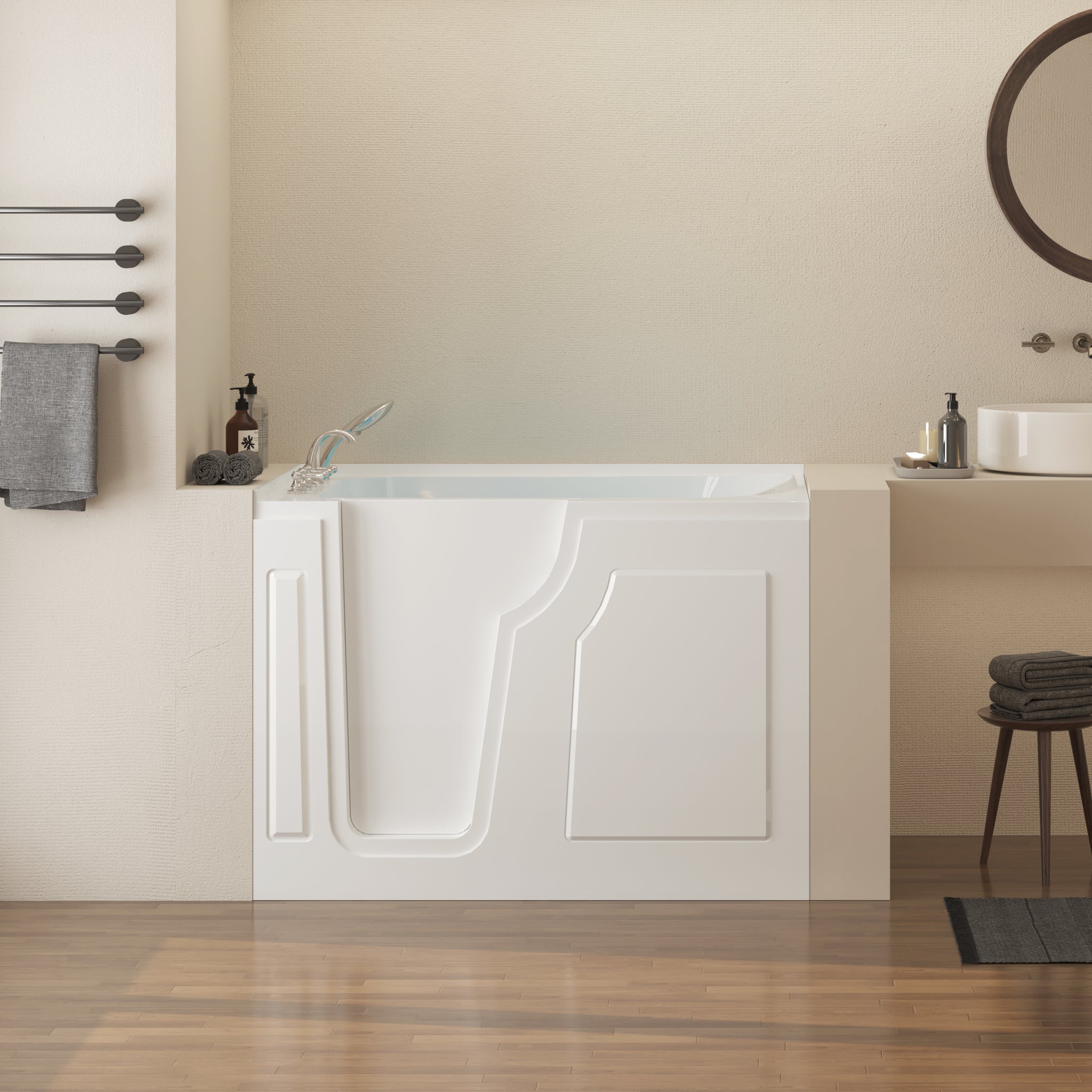 56" Walk In Bathtub With Left Side Door Opening And Quick Fill And Drain System, Rectangular Soaking Bathtub In White White Rectangle Bathroom Walk In Tubs Polished Less Than 59 In Art Deco,Contemporary Soaking Center Front Acrylic Acrylic