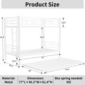 Heavy Duty Sturdy Meta Twin Over Twin With Trundle Bunk Bed L Noise Reduced Safety Guardrail No Box Spring Needed,White Box Spring Not Required Twin White Metal