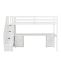 Twin Size Loft Bed Frame With Built In Desk And Double Storage Drawers,White Twin White Solid Wood Mdf