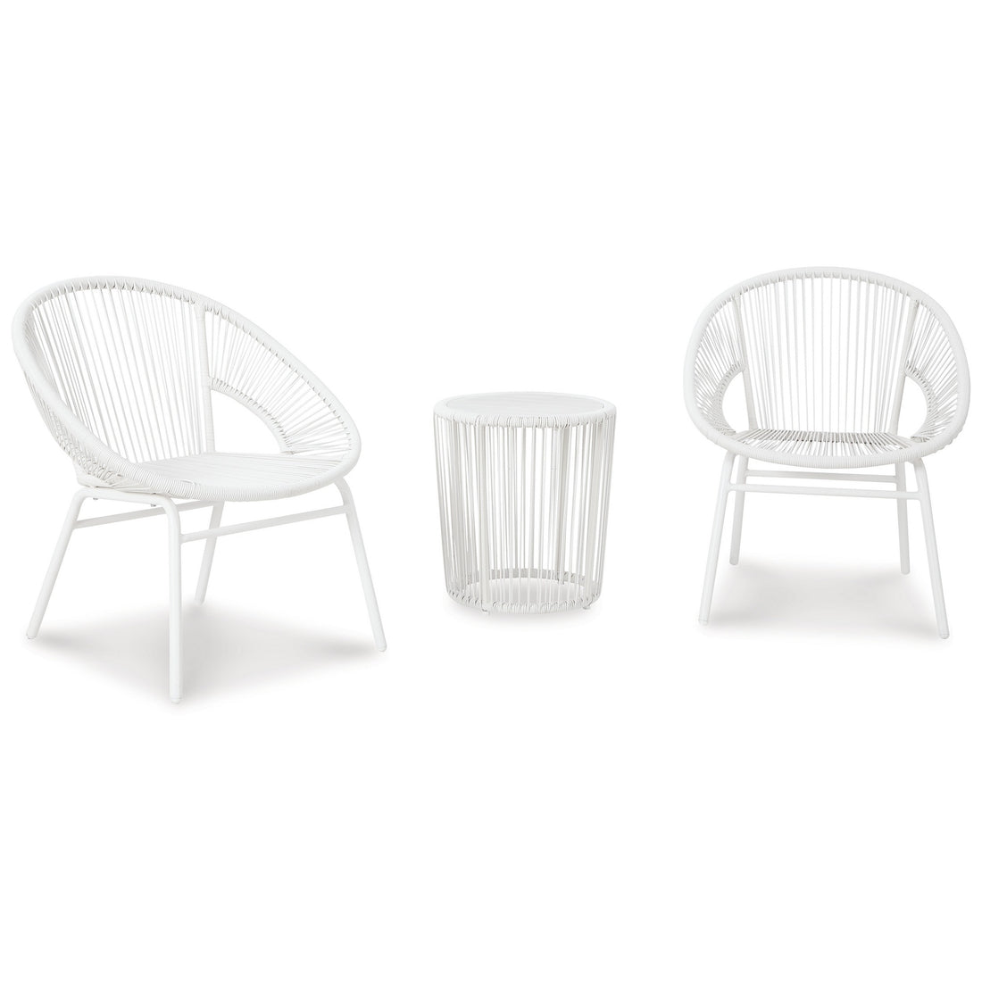 Hely 3 Piece Outdoor Table And Chairs Set, White All Weather Resin Wicker White Aluminum