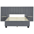Full Size Upholstered Platform Bed With Big Headboard, Bedroom Furniture, Velvet, Gray Full Gray Plywood