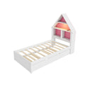 Twin Size House Shaped Bed With Bookcase Headboard And Led Light And Twin Size Trundle For Kids Boys Girls, Pink White Box Spring Not Required Twin White Pink Wood Bedroom Cute Bed Frame Wood