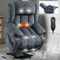 Up To 350 Lbs Chenille Power Lift Recliner Chair, Heavy Duty Motion Mechanism With 8 Point Vibration Massage And Lumbar Heating, Usb And Type C Ports, Stainless Steel Cup Holders, Blue White Metal Primary Living Space Heavy Duty Pine Blue Chenille Power