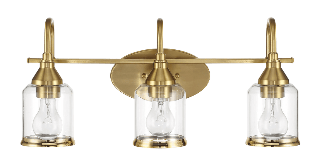 Twilight Three Lights Brushed Gold Contemporary Vanity Light 22"W 10"H 7.48"E With Clear Glass Gold Glass Bathroom Glass,Metal