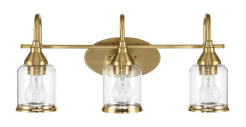 Twilight Three Lights Brushed Gold Contemporary Vanity Light 22"W 10"H 7.48"E With Clear Glass Gold Glass Bathroom Glass,Metal