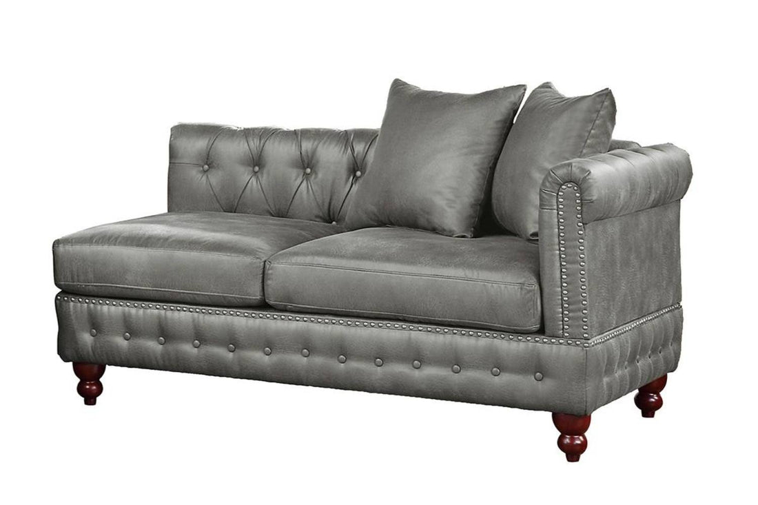 Reversible One Arm Loveseat Slate Gray Tufted 1Pc Couch Living Room Furniture Light Slate Grey Faux Leather Wood Primary Living Space Tight Back Contemporary,Luxury,Traditional Rubberwood Rolled