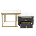 2 In 1 Square Nesting Coffee Table With Wheels & Drawers, Stackable Side Table With High Gloss Marble Grain Top, End Table Set With Brown Tempered Glass For Living Room, Black Black Gold Primary Living Space Drawers Square Mdf Steel