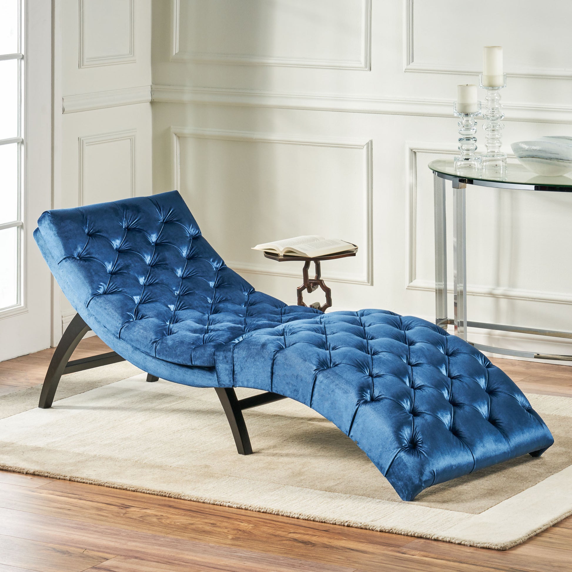 Chaise Lounge Antique Navy Blue Altay Velvet