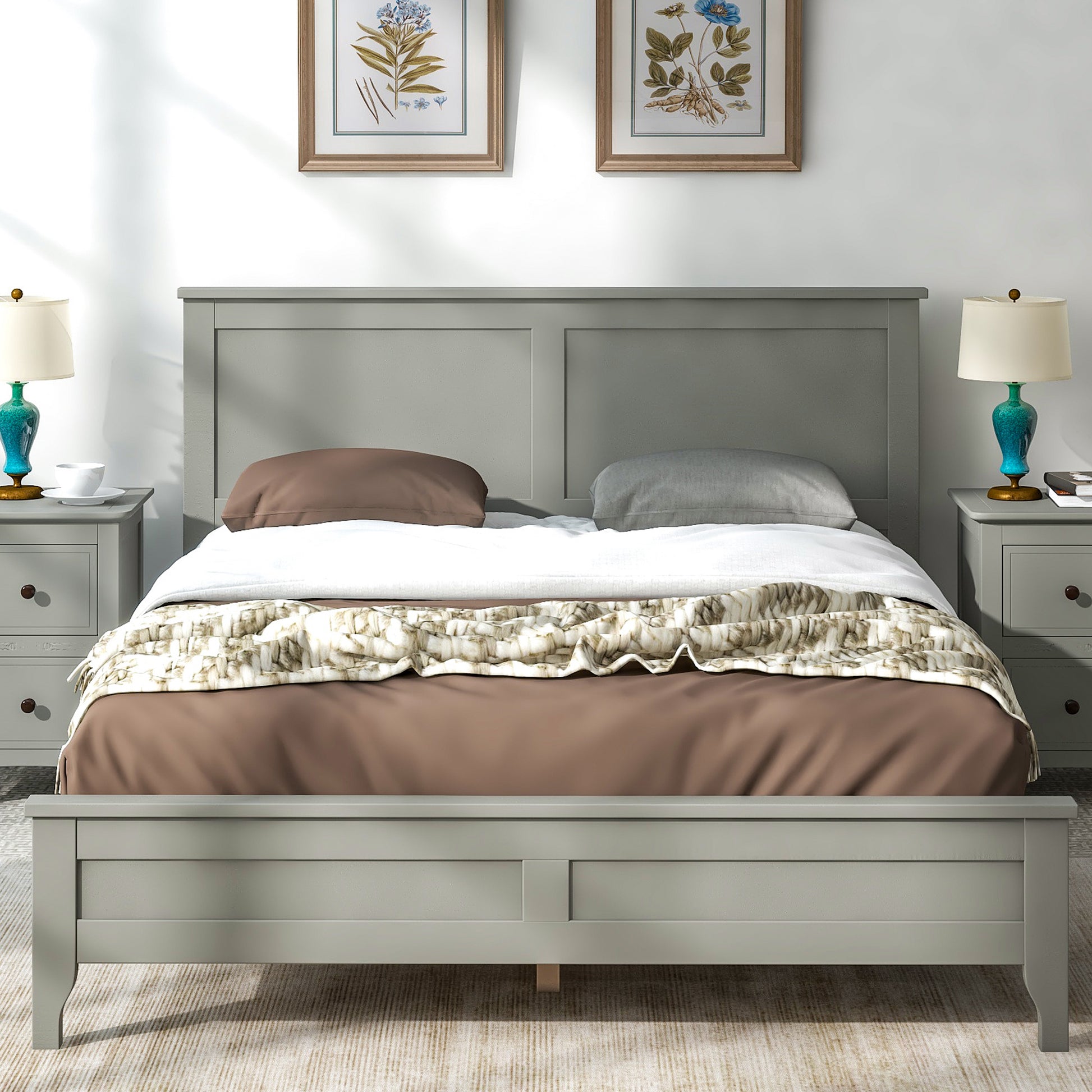 Modern Gray Solid Wood Full Platform Bed Old Sku:Wf283524Aae Full Gray Solid Wood