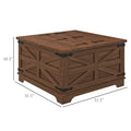 Homcom Farmhouse Coffee Table With Storage, Center Table With Hinged Lift Top And Hidden Space, Square Coffee Table For Living Room, Distressed Brown Brown Particle Board