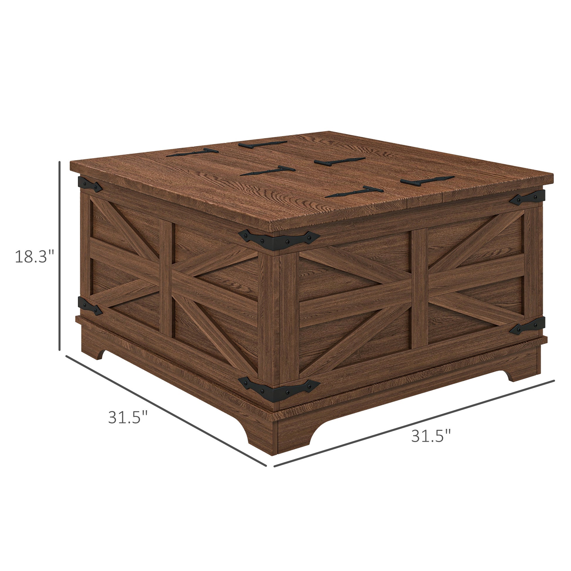 Homcom Farmhouse Coffee Table With Storage, Center Table With Hinged Lift Top And Hidden Space, Square Coffee Table For Living Room, Distressed Brown Brown Particle Board