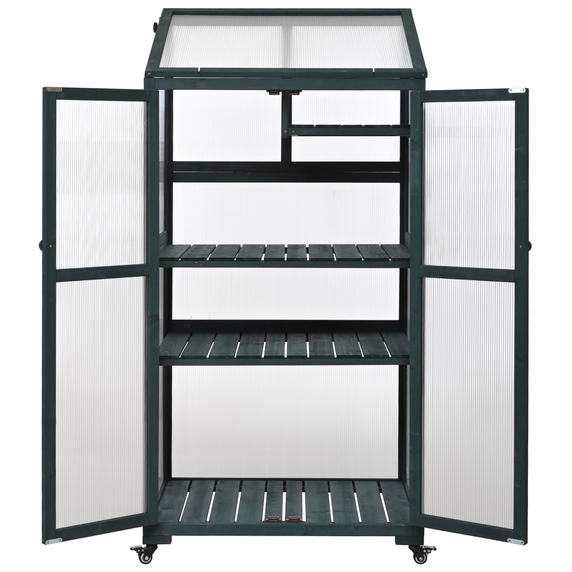 62Inch Height Wood Large Greenhouse Balcony Portable Cold Frame With Wheels And Adjustable Shelves For Outdoor Indoor Use, Forest Green Green Casual Wood Solid Wood