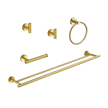 5 Piece Bathroom Towel Rack Set Wall Mount Brushed Gold Aluminium