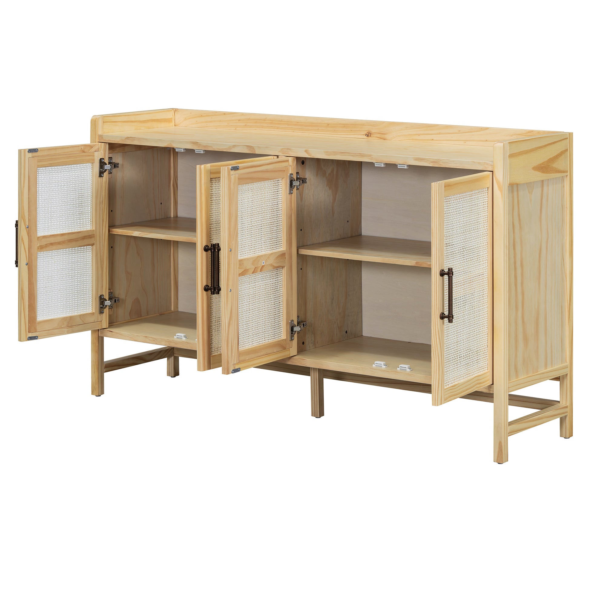 Sideboard Rustic Buffet Cabinet, Sideboard Cabinet With Decorative Rattan Doors, Buffet Cabinet With Storage For Entryway Dining Room Kitchen Living Room, Natural Natural Mdf