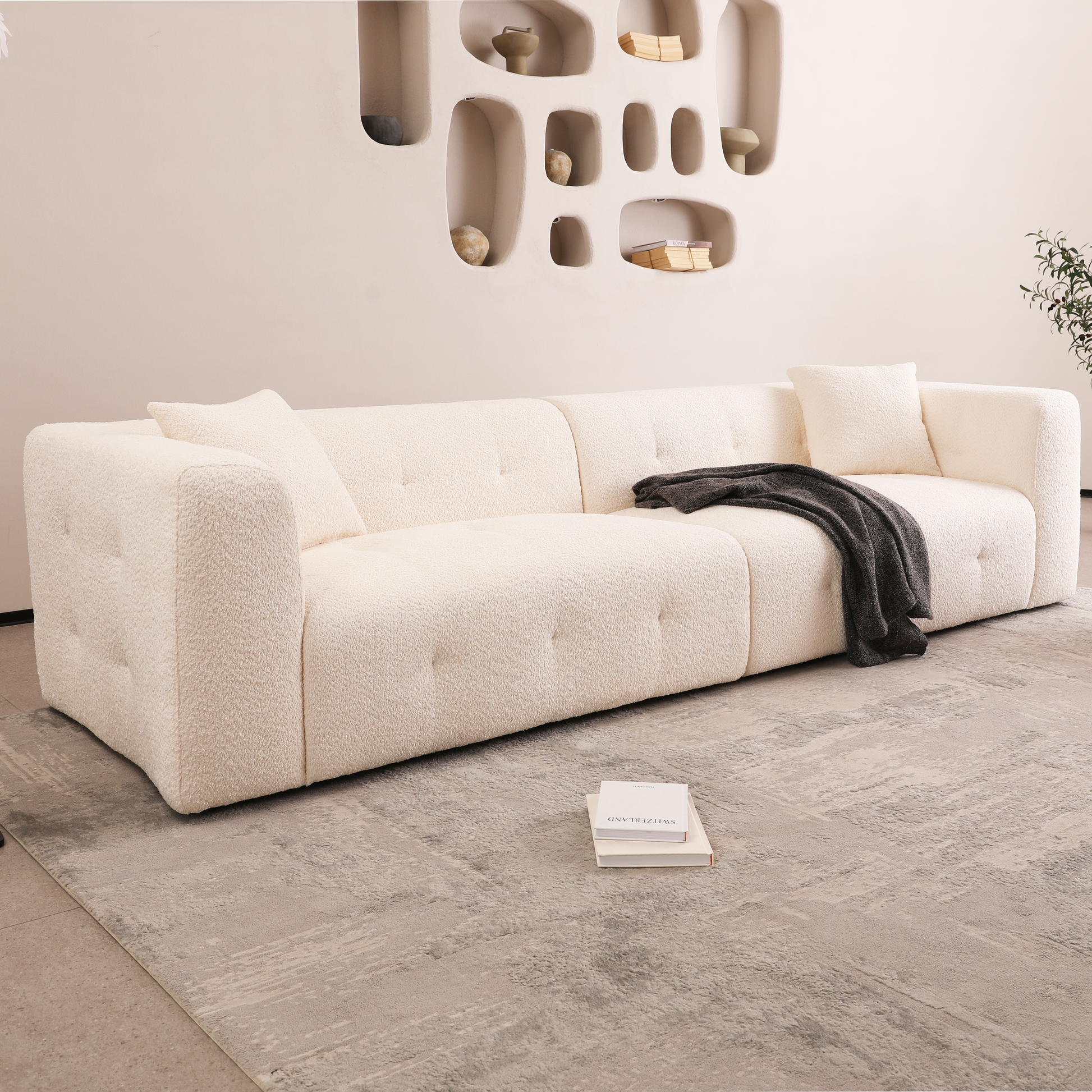 2297 Beige Sofa, Stylish And Simple Square Design, Square Arm, Handrailing Thick And Full, Put Living Room, Office, Conference Room Beige Fabric 3 Seat