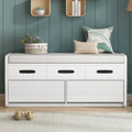 Rustic Storage Bench With 2 Drawers, Hidden Storage Space, And 3 False Drawers At The Top, Shoe Bench For Living Room, Entryway White White Mdf Acacia