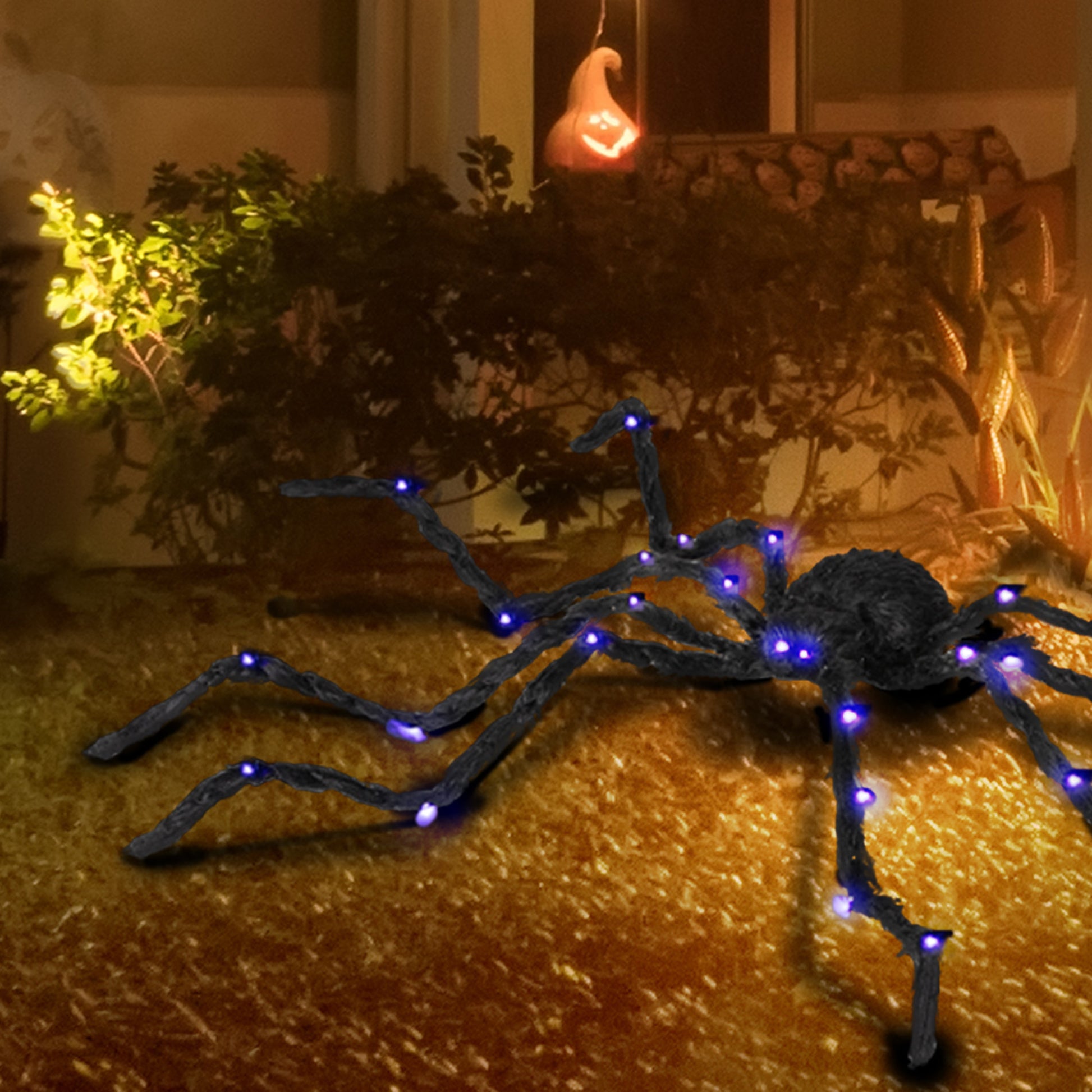 Homcom 3.25" Outdoor Halloween Decoration, Light Up Oversized Spider Halloween Prop With Light Up Bendable Legs Black Polyester