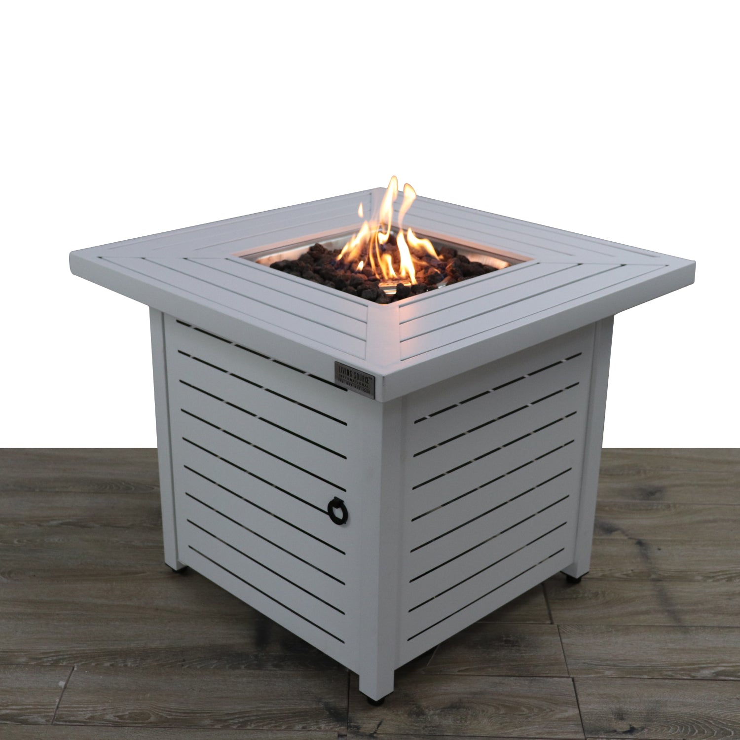 25" H X 30" W Steel Propane Natural Gas Fire Pit Table Natural Whitewash Garden & Outdoor Modern Steel