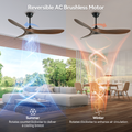 52 Inch Ceiling Fan With Remote Control Timed Lighting, Reversible Airflow And Quiet Operation For Living Room & Bedroom & Outdoor Wood Modern Abs