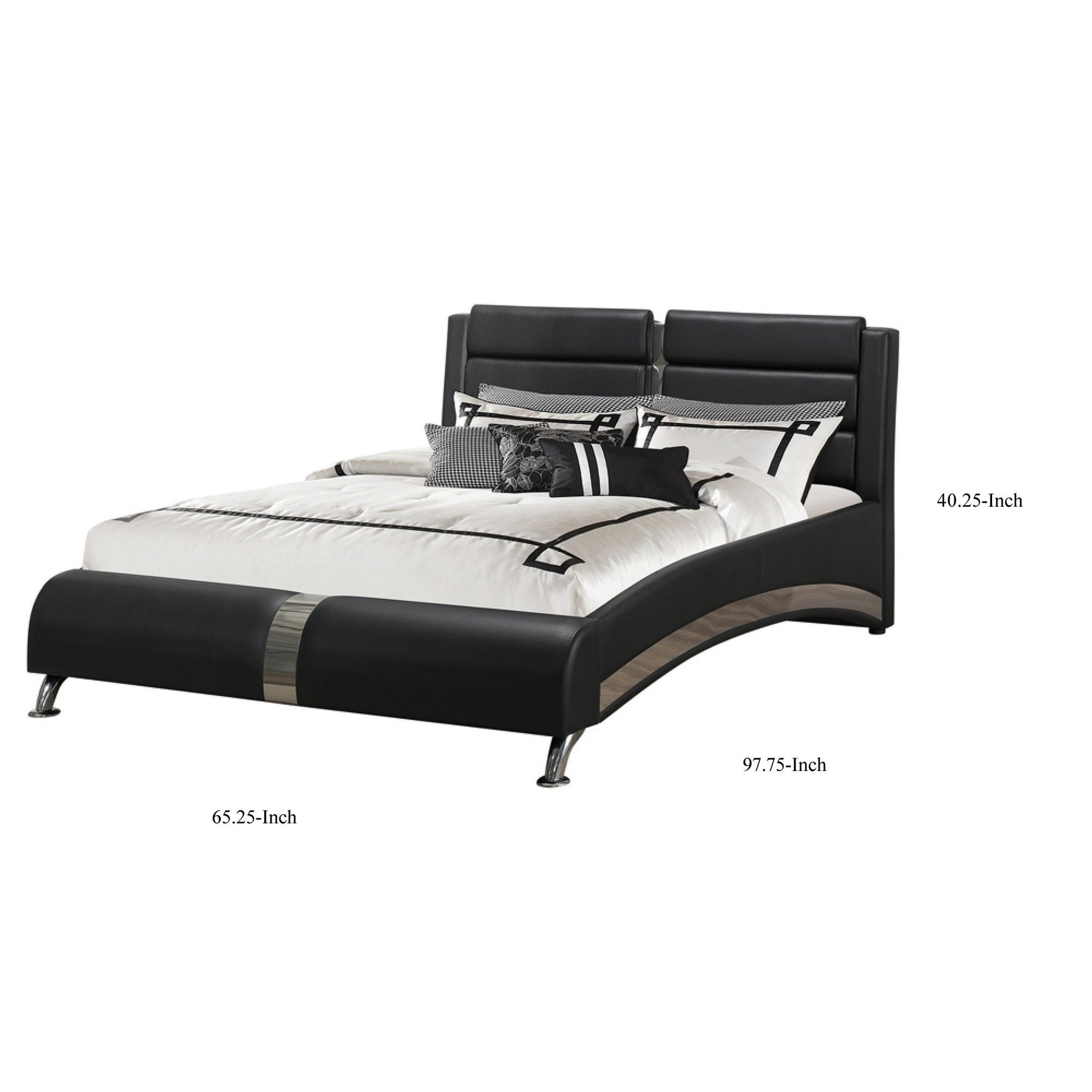 Modern Upholstered Queen Size Bed, Black Queen Black Rubber Wood