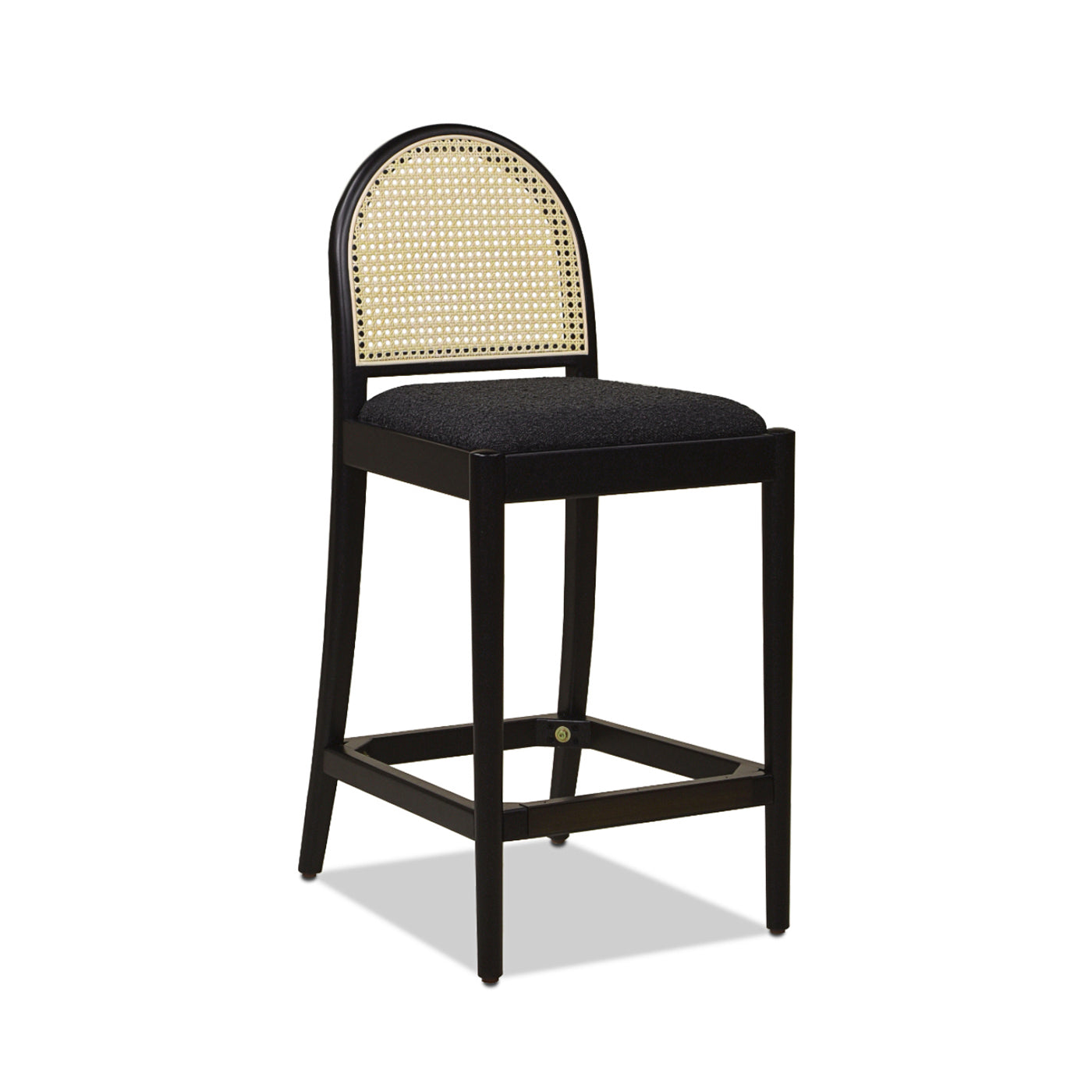 Panama 26.5" Curved Back Cane Rattan Counter Stool, Set Of 2, Ebony Black Boucle Black Foam Wood Fabric Rattan