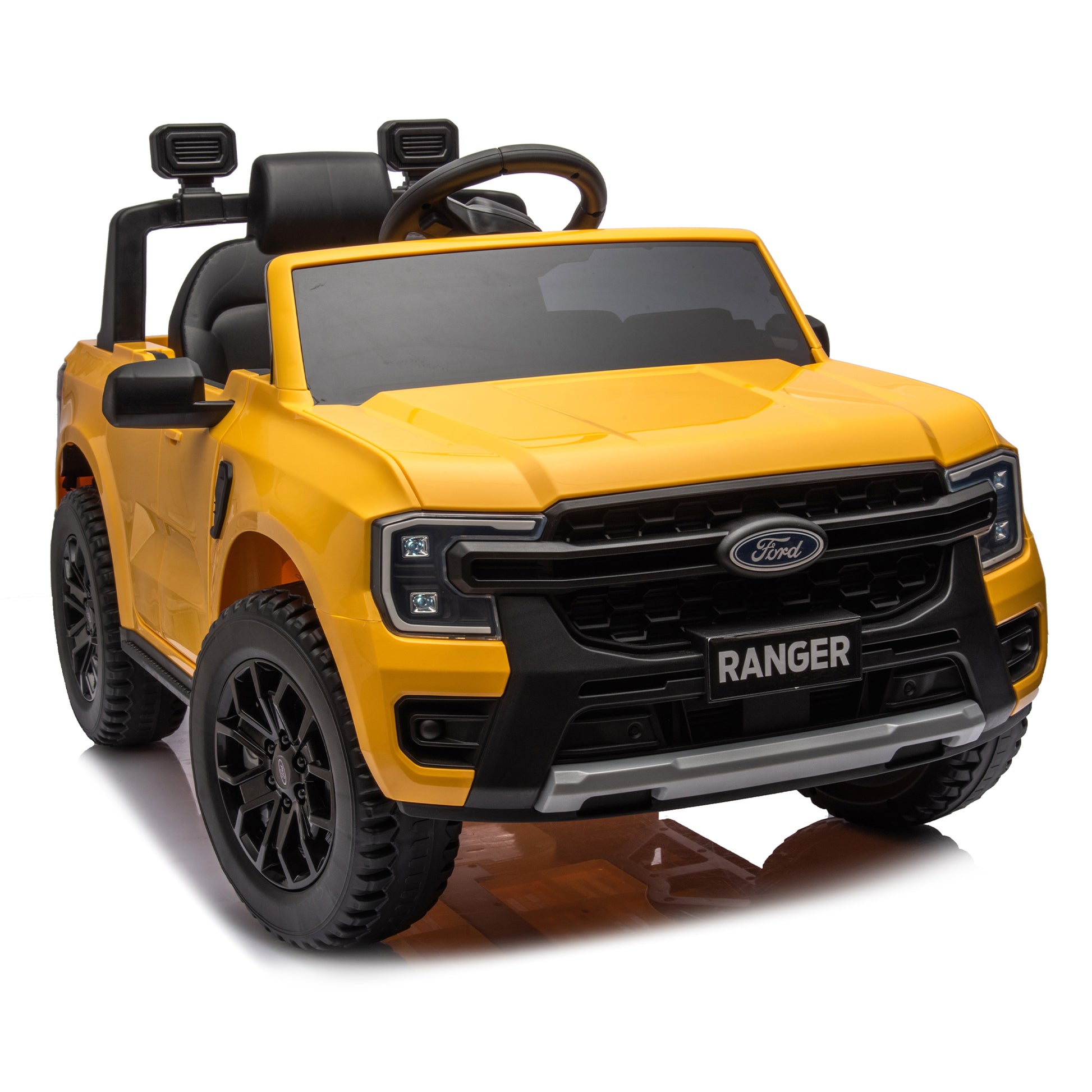 12V Kids Ride On Car W Parents Remote Control,Licensed Ford Ranger,2Wd,Rear Wheel Suspension,Low Start,Headlight,Horn,Mp3,Bluetooth,Adjustable Speed,Speed 1.86 4.97 Mph For Kids Aged 3 6. Yellow 50 99 Lbs Polypropylene