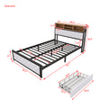 Metal Full Size Platform Bed With 4 Drawers, Upholstered Headboard And Footboard, Sockets And Usb Ports, White Full White Black Fabric Metal