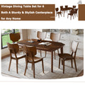 Vintage 7 Piece Dining Table Set With 6 Dining Chairs,Kitchen Table Set For 6 With Curved Back And Seat, Espresso Wood Dining Room Solid Wood Rubberwood Rectangular Dining Table With Chair Upholstered Chair Wood Espresso Seats 6 Farmhouse Curved 4 Leg