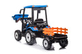 Pedal Tractors With Working Loader And Backhoe Digger, Kids' Ride On Car Toys 24V Battery Powered Electric Vehicles With Trailer, Digger For Toddlers Blue Blue Plastic