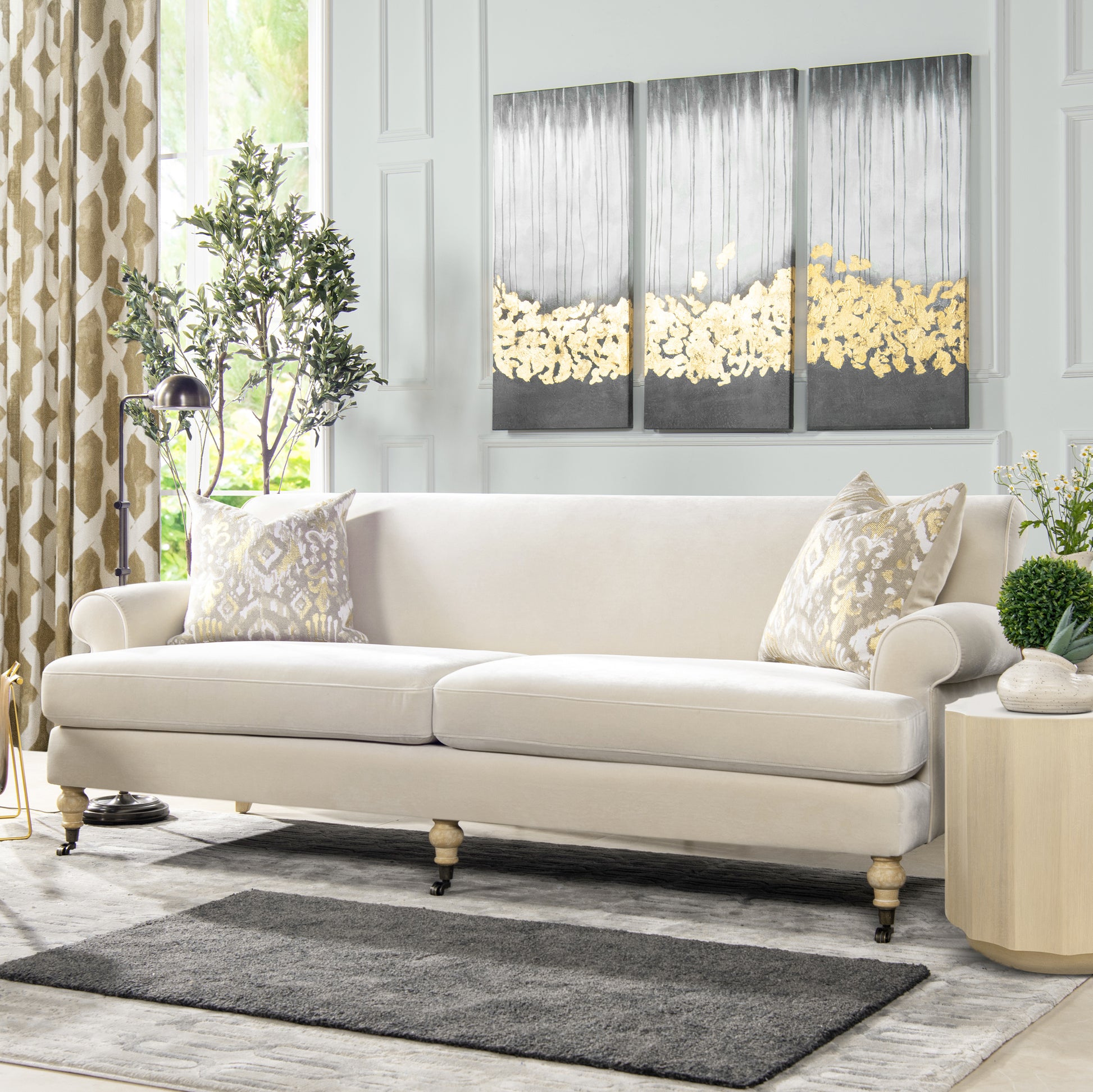 Alana 88" Lawson Two Cushion Tightback Sofa, French Beige Performance Velvet Beige Foam Velvet 3 Seat