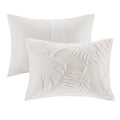 3 Piece Tufted Cotton Chenille Palm Duvet Cover Set King White Cotton