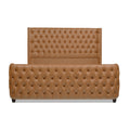 Brooklyn King Tufted Panel Bed Headboard And Footboard Set, Caramel Tan Brown Faux Leather Box Spring Required King Tan Brown Wood Foam Faux Leather Faux Leather