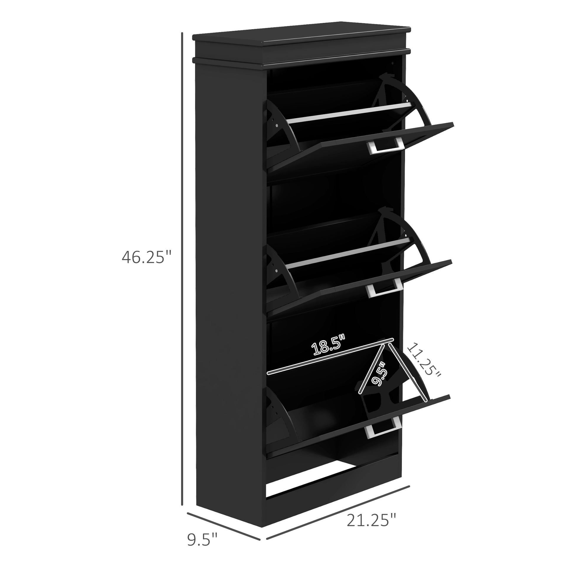 Homcom Shoe Cabinet For Entryway, Narrow Shoe Rack Storage Organizer With 3 Flip Drawers And Adjustable Shelves For 15 Pairs Of Shoes, Black Black Mdf